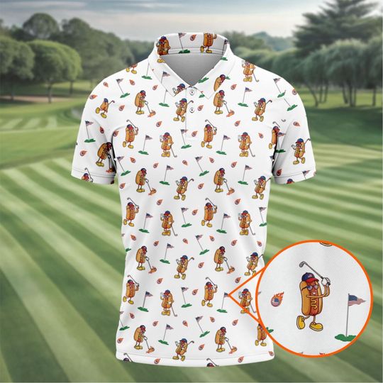 Discover Funny Hotdog Golf Polo Shirt, Patriotic Hot Dog Golf Shirt, USA Golf Polo, American Flag Funny Golf Shirt