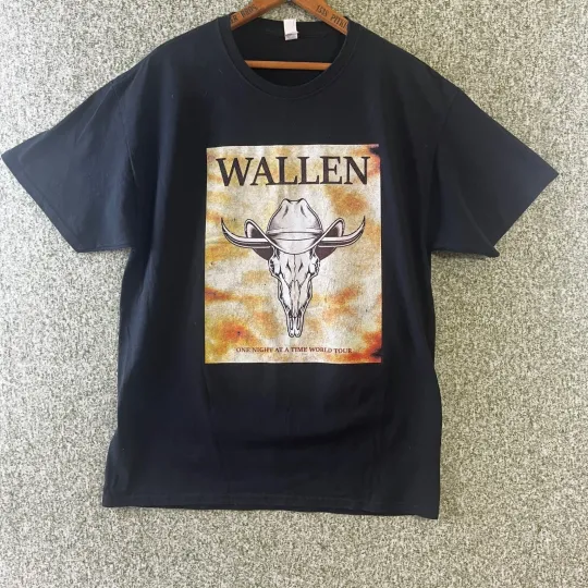 Discover Wallen Western Mens T Shirt Large Black Short Sleeve One Night at a Time Tour