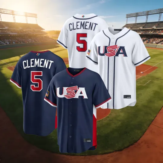 Discover Ernie Clement #5 WBCC USA Baseball Jersey White/Navy