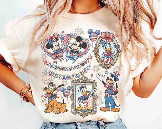 Discover Mickey And Friends US 250 Years Signature Shirt, Disney 250th America Anniversary T-Shirt, Independence Day, Patriotic 2026 Tee