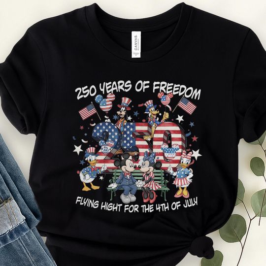 Discover Mickey And Friends USA 250th Shirt, USA Flag 250th Year Shirt, 4th Of July Shirt, American Flag Shirt, Disney Freedom Shirt