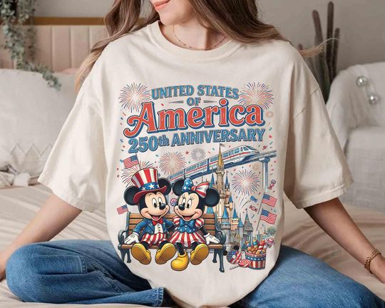 Discover Retro USA 250th Anniversary Mickey Minnie Shirt, Patriotic Disney Main Street Tee, Magic Kingdom Shirt, Family Trip 2026 Matching Shirts
