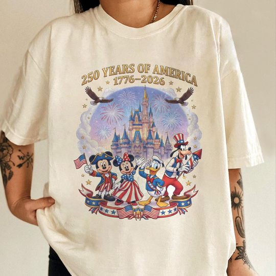 Discover 250 Years Of America Disney Shirt, Mickey And Friends US Anniversary Gift, Freedom Patriotic USA Flag Tshirt