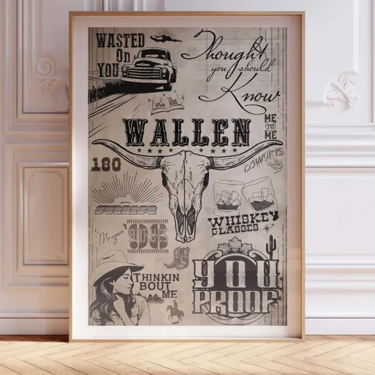 Discover Wallen Western Country Music Lyrics Poster Wall Art Western Farmhouse Decor Print
