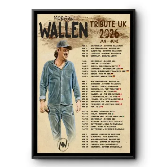 Wallen Western Tribute UK 2026 Tour Country Concert Poster Print Wall Art