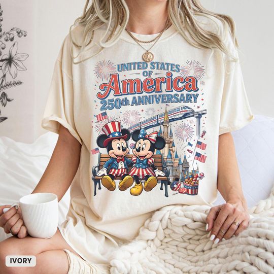 Discover Retro USA 250th Anniversary Mickey Minnie Shirt, Patriotic Disney Main Street Tee, Magic Kingdom Tee,Disney Family Trip 2026