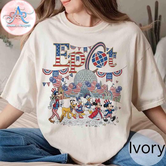 Discover Retro Mickey & Friends Epcot USA 250Year 2026 Shirt,Mickey Mouse 250 Years Tee, America 250th Anniversary Tee,Mickey USA Flag 250th Year