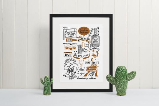Discover Country Music Poster Wall Art Western Song Lyrics Print Gift