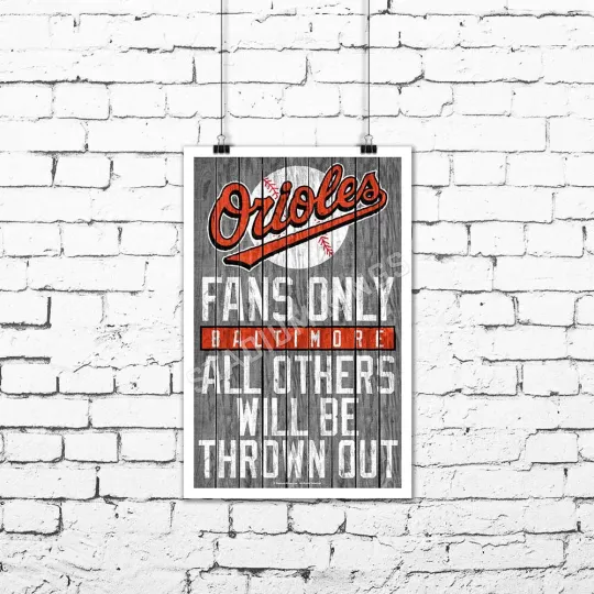 Baltimore Orioles Team Fans Only Fan Cave Sign Wall Art Print