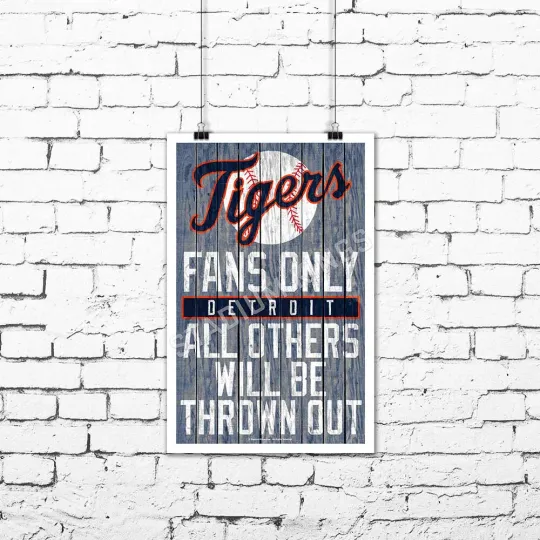 Discover Detroit Tigers Team Fans Only Fan Cave Sign Wall Art Print