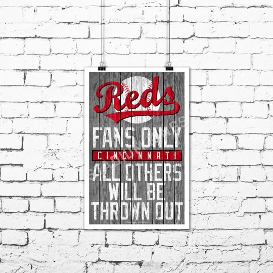 Discover Cincinnati Reds Team Fans Only Fan Cave Sign Wall Art Print
