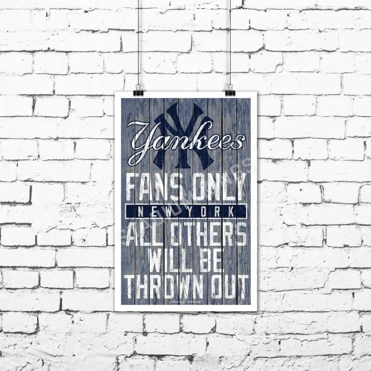 Discover New York Yankees Team Fans Only Fan Cave Sign Wall Art Print