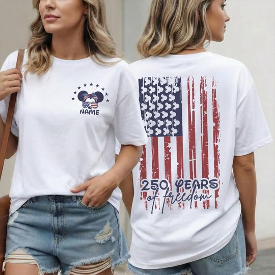 Discover 250 Years Freedom Shirt Disney USA Flag Minnie or Mickey Pocket 2026 Semiquincentennial Gift Tee