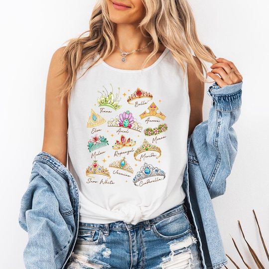 Discover Princess Crowns Tank Top, Disney Princess Shirt, Magic Kingdom Girls Trip, Disney Retro Fairytale Shirt
