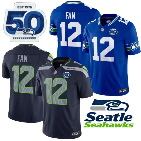 Discover Seahawks Men's #12 Fan 50th Season Limited All Stitched Jersey All Size