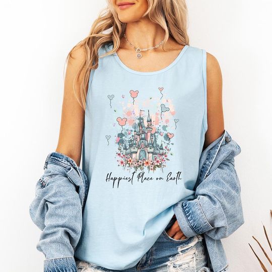 Discover Happiest Place on Earth Balloons - Comfort Colors Tank, Disney Parks World Shirt, Disney Castle Shirt, Magic Kingdom Shirt, Disney Vacay tee