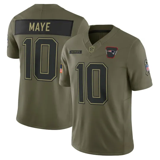 Discover Patriotss Men's #10 Drake Maye Olive 2025 Salute to Service Jersey