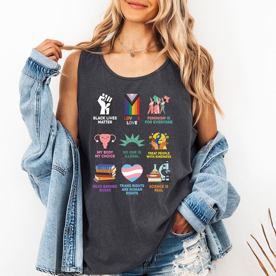 Discover Human Rights Tank Top, Radicalized by Basic Decency Tee, Everyone Welcome Gift For Liberal Anti Populism Gifts
