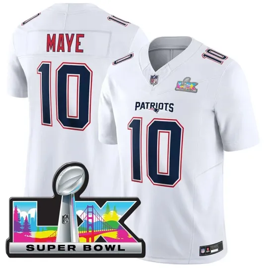 Discover Patriotss Men's Drake Maye  White Super B.owl LX Jersey