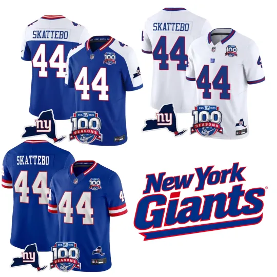 Discover Men's Giantss #44 Cam Skattebo 100th Alternate Royal/White Jersey