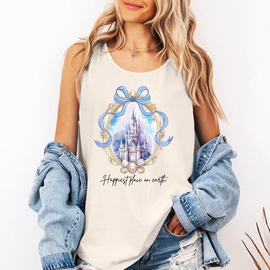 Discover Happiest Place on Earth Castle Ribbon Tank Top, Disney Parks World Shirt, Disney Castle Shirt, Magic Kingdom Disney Vacay tee