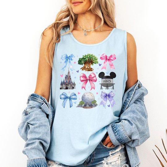 Discover Disney Parks Coquette Bows Tank Top, Disney Parks World Shirt, Disney Castle Shirt, Magic Kingdom Shirt, 4 Parks Shirt