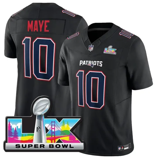 Discover Patriotss Men's Drake Maye  Black Super B.owl LX Fashion Game Jersey