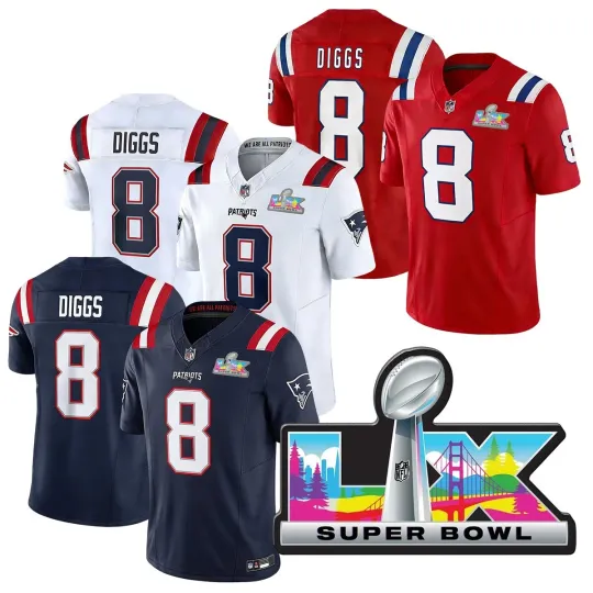 Discover Patriotss Mens/Youth #8 Stefon Diggs Super B.owl LX Jersey