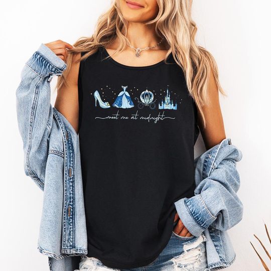 Discover Meet up at Midnight (B) - Comfort Colors Tank, Disney Cinde Inspired Shirt, Disney Girls Trip, Princess Birthday Girl, Disneyland Shirt