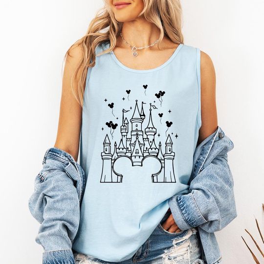 Discover Disney Castle Sketch - Comfort Colors Tank, Disneyworld Happiest Place on Earth, Disneyland Shirt, Disney Girls Trip, Trendy Disney Shirts
