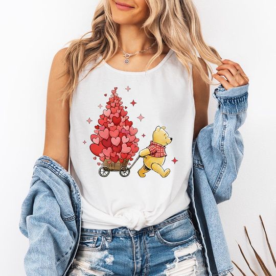 Discover Pooh Wagon Full of Hearts - Comfort Colors Tank, Bee Mine Tee, Funny Winnie-The-Pooh Shirt, Valentines Day Gift, Cute Valentines Matching