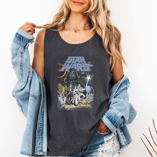 Discover Retro Star Wars (A) - Comfort Colors Tank, Vintage Star Wars Tee, Retro Star Wars Shirt, Cute Star Wars Gift, Star Wars Fan tee, Galaxy Edge