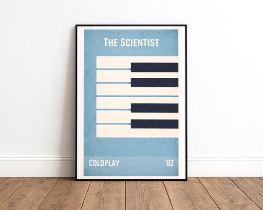 Discover Coldplay The Scientist Poster, Minimalist Piano Art Print, Retro Music Wall Art, Mid-Century Music Poster