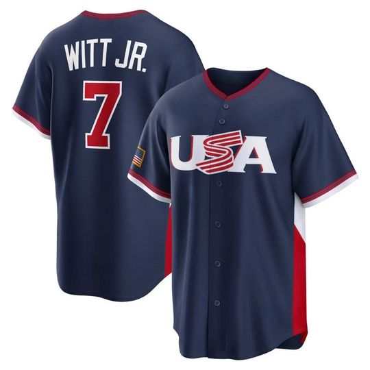 Discover Mens Witt Jr. #7 Baseball Jersey  2026 World Baseball Classic USA Navy Fan Shirt