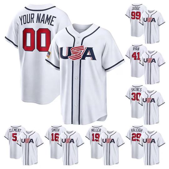 Custom Mens/Youth Team USA Baseball - 2026 World Baseball Classic White Jersey Fan Personalized Name Number Shirt
