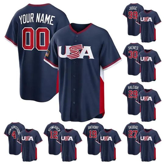 Discover Custom Men's/Youth Team Baseball Jersey  2026 USA World Baseball Navy Fan Personalized Name Number  Shirt