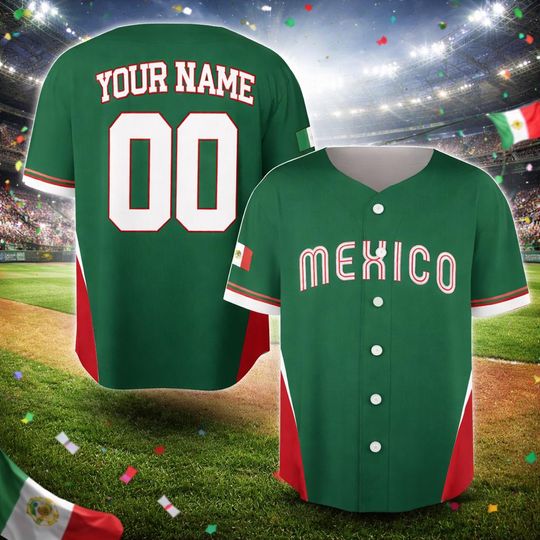 Discover Mexico Baseball Road Stadium Jersey,Green 2026 World Baseball Classic Fan Name Number Shirt,Men Size,Custom Jersey