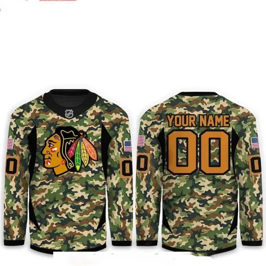 Discover Personalized Chicago Blackhawkss 2026 Military Hockey Shirt - Size S to 5XL