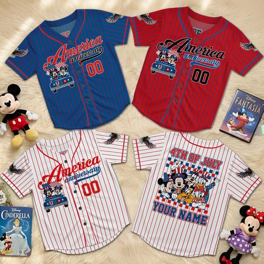 Discover Custom Disney 4th Of July Mickey Baseball Jersey, Disneyland 4th Of July Jersey, 4th July Family Matching Jersey, Happy Independence Day