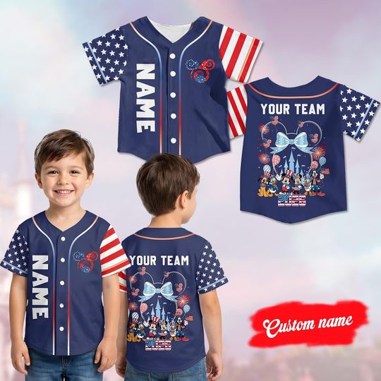 Discover Custom 4th of July 250 Years Mickey and Friends Baseball Jersey, Personalized Name USA Shirt, Family Matching Outfit, Disney Trip 2026