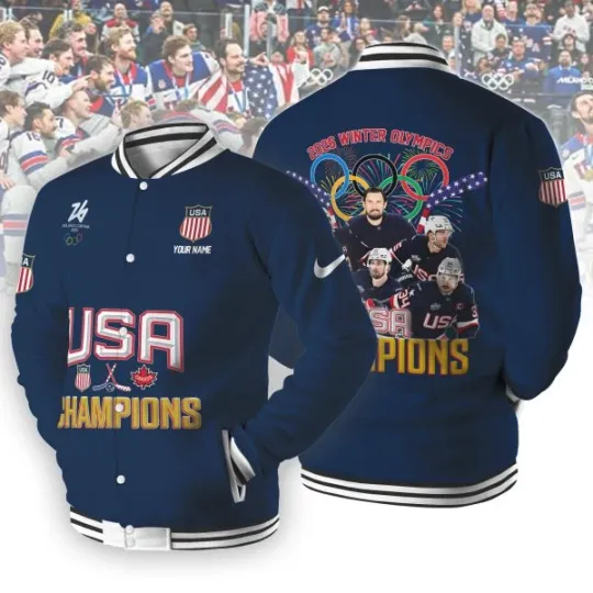 Discover 2026 Olympic U.S.A Hockey Champions - All Over Print Baseball Jacket