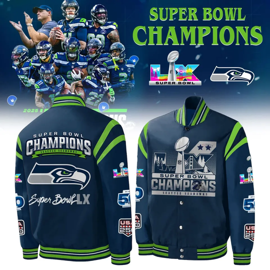 Discover Seatle Seahawkss 2026 Super B.owl Champs - All Over Print Baseball Jacket