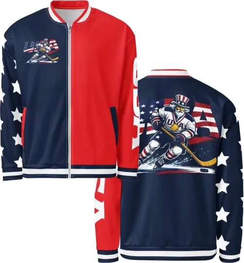 Discover 2026 U.S.A Hockey Bomber Jacket - All Over Print Bomber Jacket