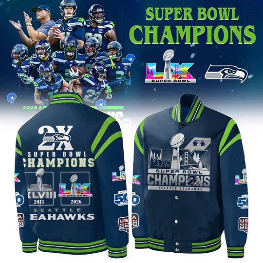 Discover Seatle Seahawkss 2X Super B.owl Champions - All Over Print Baseball Jacket