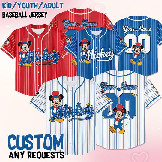 Discover Custom Disney Mickey Mouse 4th of July Baseball Jersey, Disney Patriotic Outfit Jersey, Disneyland Happy Independence Day Family Trip Jersey