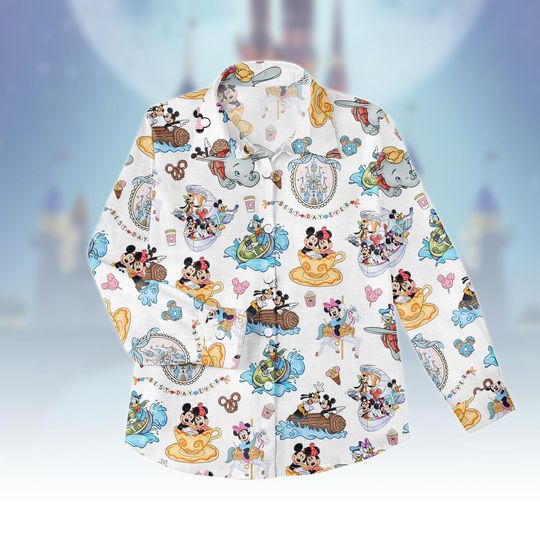Discover Cartoon Theme Blouse Shirt, Mickey Mouse Button Women Shirt, Fantasy Women Top, Women Blouse Top, Gift for Disney Fans