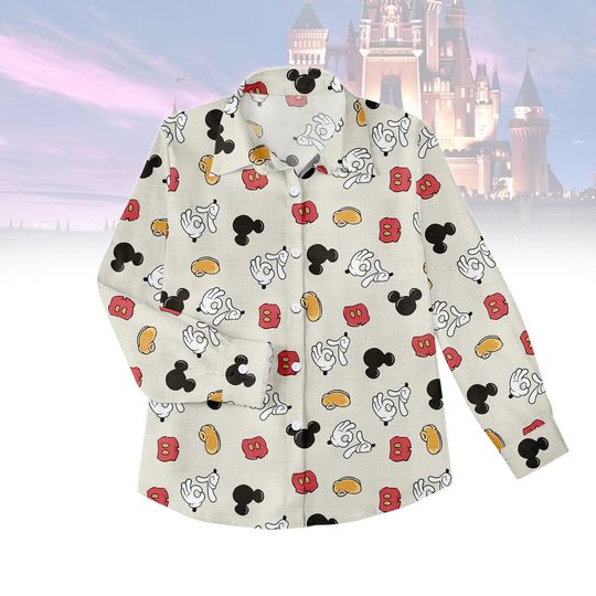Discover Mickey Mouse Blouse Shirt, Disney Icon Button Women Shirt, Disneyland Women Outfit, Women Blouse Top, Gift for Disney Fan