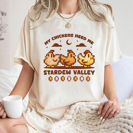 Stardew Valley Chickens Shirt, Pixel Art Farm T-Shirt