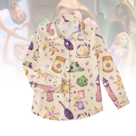 Discover Tangled Rapunzel Blouse Shirt, Flynn Rider Pascal Women Top, Disney Princess Button Shirt, Lantern Festival Blouse Top, Disney Trip Out