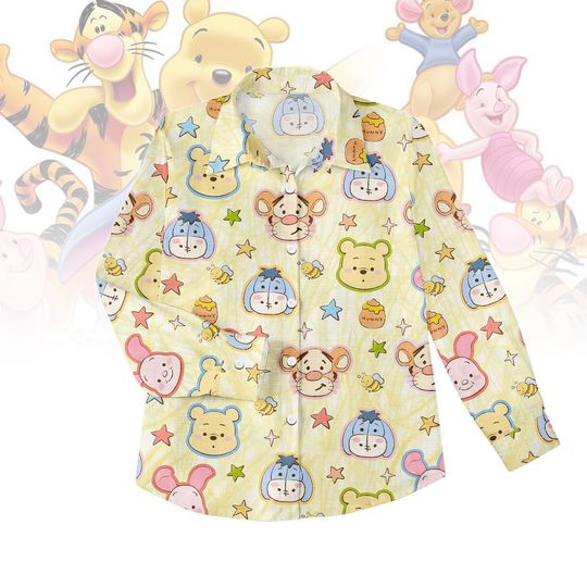 Winnie The Pooh Blouse Shirt, Tigger Eeyore Piglet Women Top, Pooh Bear Blouse Top, Disney Winnie Pooh Button Shirt, Kids Disney Trip S